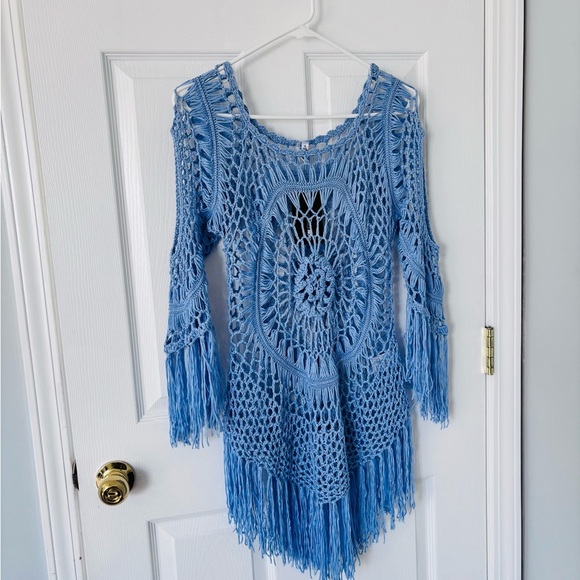 Crochet Swim Cover-Up in Light Blue - Picture 3 of 3